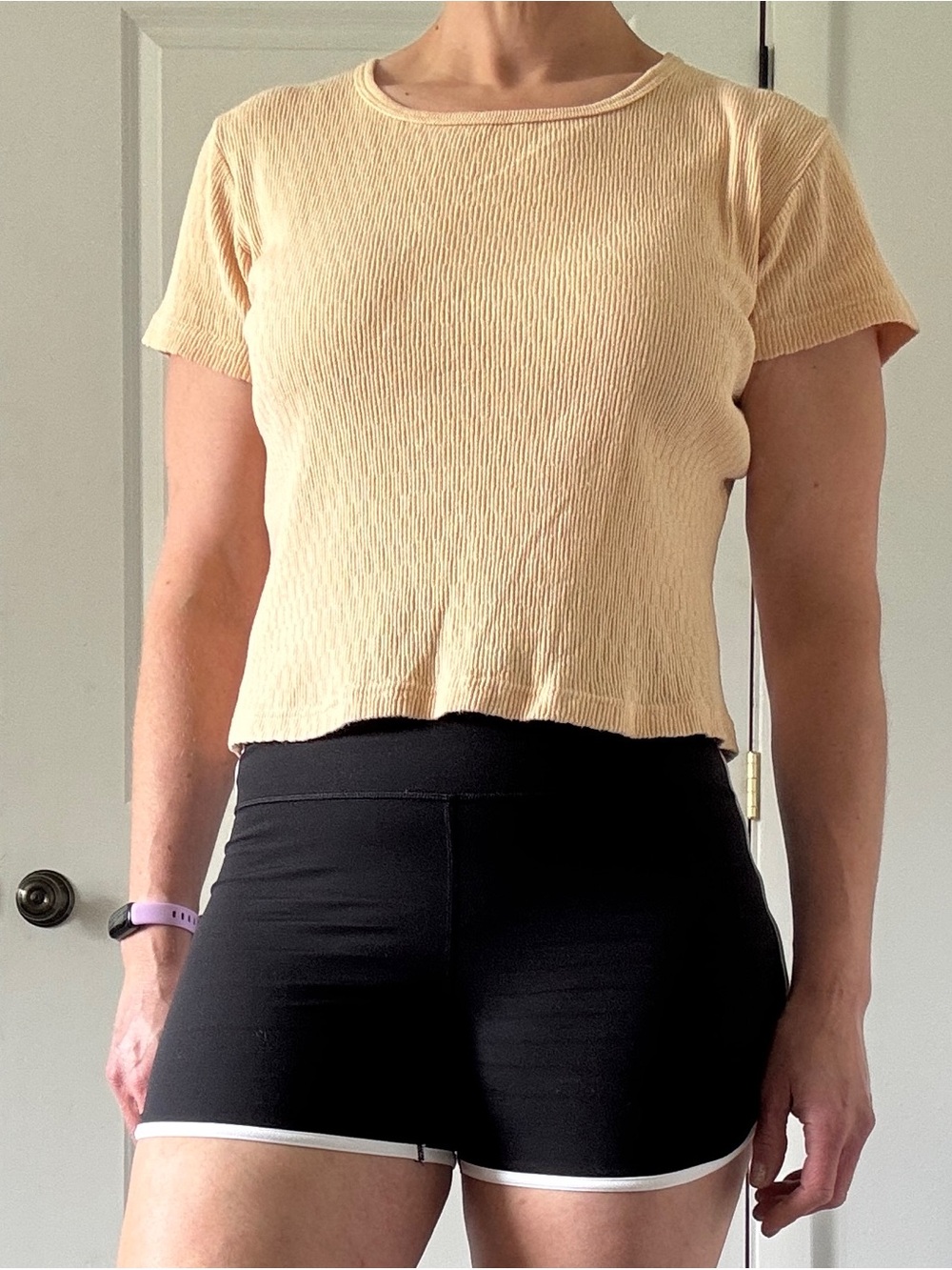 Charter Club Ribbed Pale Yellow Crew Neck 100% Cotton Tee Medium